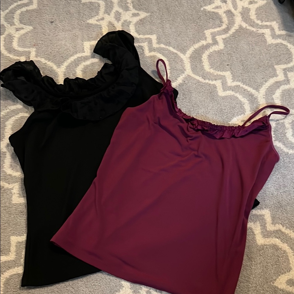 Who What Wear Black and Purple Ruffled L tanks (2)